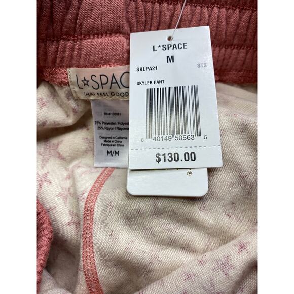 L*Space Women's Size Medium Star Print Drawstring Joggers Pink Cream NWT - Picture 3 of 4